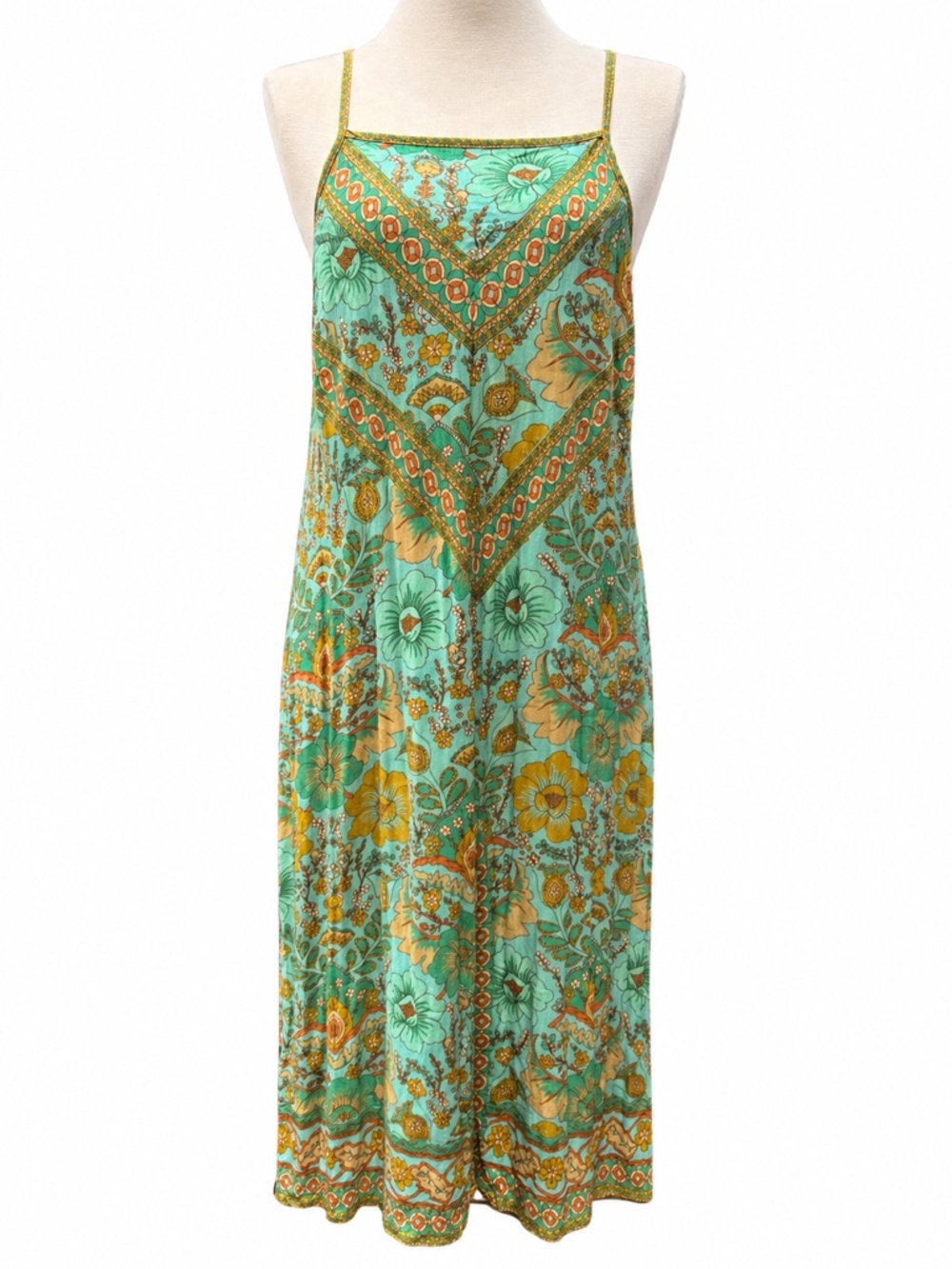 Nine Lives Bazaar Boho Floral Dress Size 14 US Slip Midi Turquoise Festival